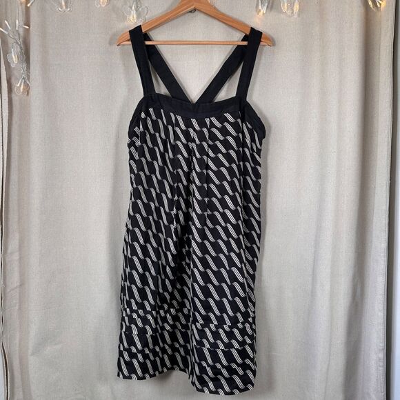 Maeve Anthropologie Dessau Black White Linen Midi Dress Crisscross  Size 12 - Picture 1 of 12